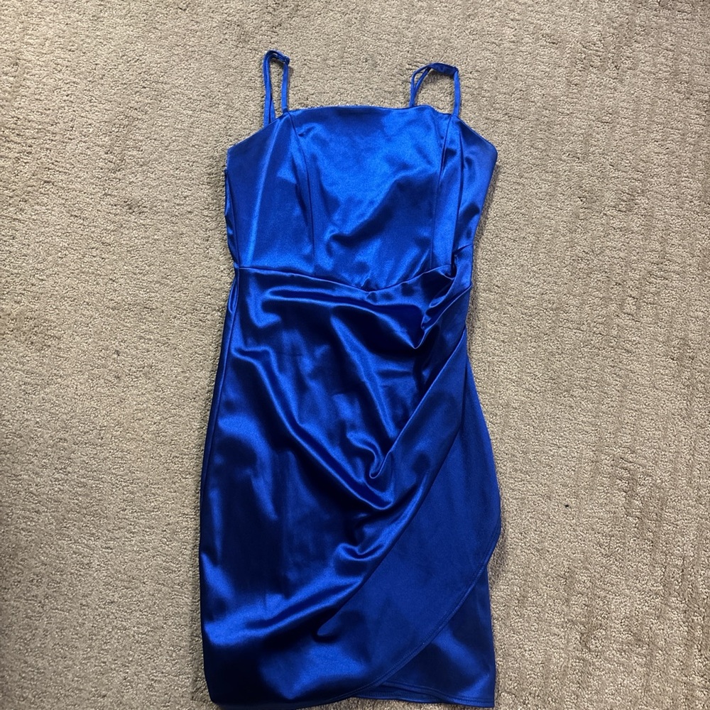Honey and Rosie Blue Ruched Sheath Mini Dress